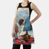 St. Bernard Winter Picnic Christmas Painting エプロン (インサイチュ)