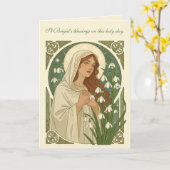 St Brigid Art Nouveau Halo and Snowdrops カード (黄色い花)