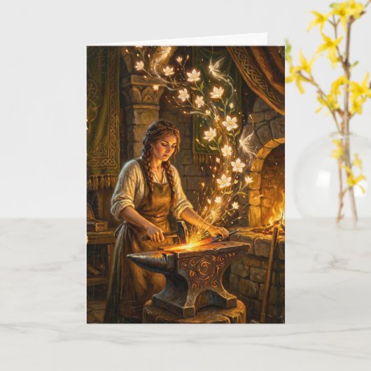 St Brigid Blacksmith Fairies Flowers Fantasy Art カード (黄色い花)