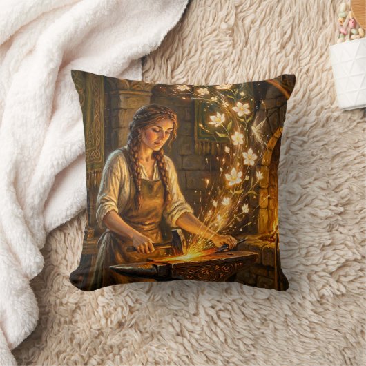 St Brigid Blacksmith Fairies Flowers Fantasy Art クッション (ブランケット)