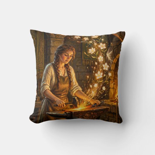 St Brigid Blacksmith Fairies Flowers Fantasy Art クッション (正面)