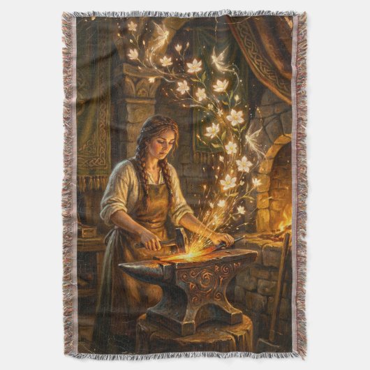 St Brigid Blacksmith Fairies Flowers Fantasy Art スローブランケット (正面縦)