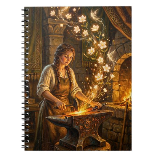 St Brigid Blacksmith Fairies Flowers Fantasy Art ノートブック (正面)