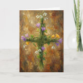 St Brigid Cross Green Rushes Crocus Imbolc Art カード (正面)