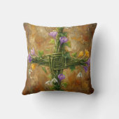 St Brigid Cross Green Rushes Crocus Imbolc Art クッション (裏面)