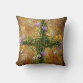 St Brigid Cross Green Rushes Crocus Imbolc Art クッション (正面)