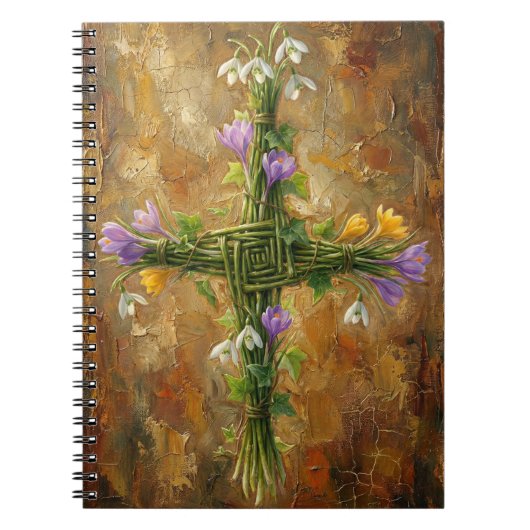St Brigid Cross Green Rushes Crocus Imbolc Art ノートブック (正面)
