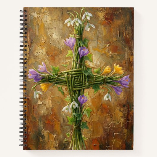 St Brigid Cross Green Rushes Crocus Imbolc Art ノートブック (正面)