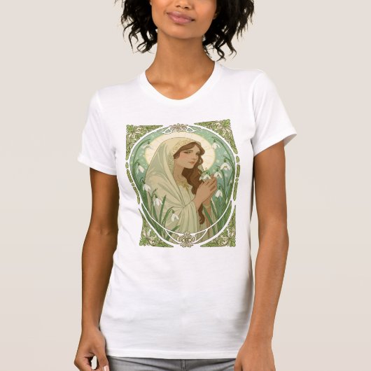 St Brigid Holding Snowdrops at Imbolc Tシャツ (正面)