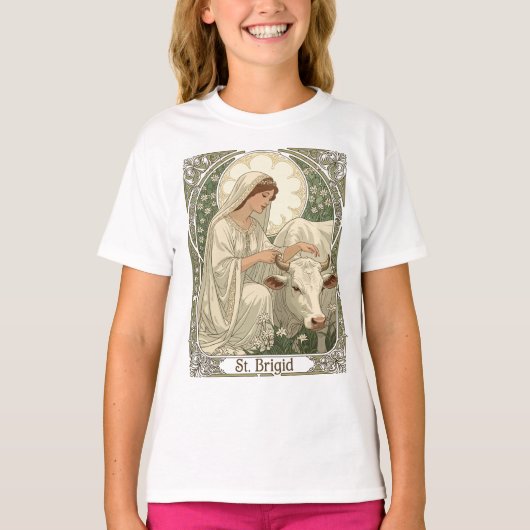 St Brigid Patroness Saint Of Ireland With White Co Tシャツ (正面)
