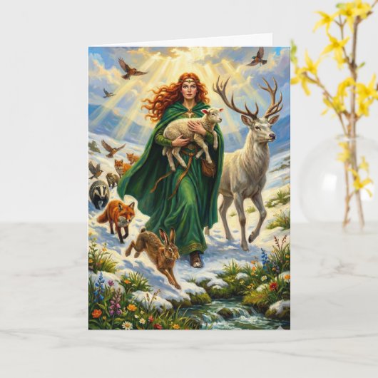 St Brigid Spring Goddess Woodland Animals Imbolc カード (黄色い花)