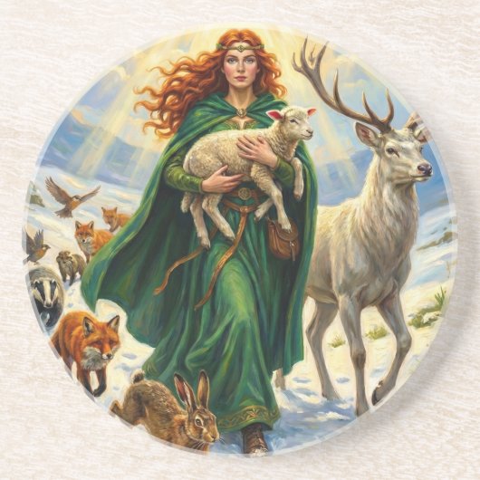 St Brigid Spring Goddess Woodland Animals Imbolc コースター (正面)
