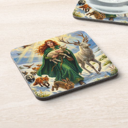 St Brigid Spring Goddess Woodland Animals Imbolc コースター (左側)