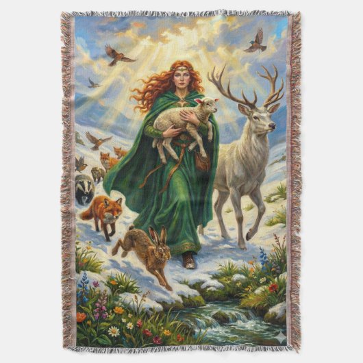 St Brigid Spring Goddess Woodland Animals Imbolc スローブランケット (正面縦)
