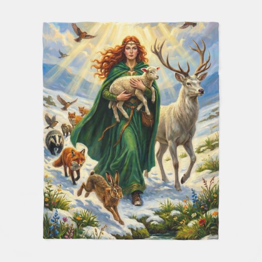 St Brigid Spring Goddess Woodland Animals Imbolc フリースブランケット (正面)