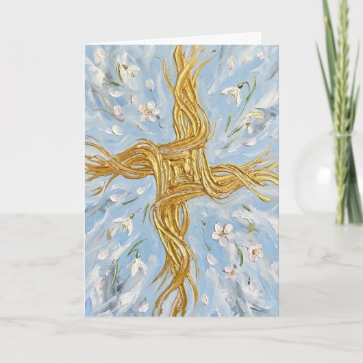 St Brigid's Cross Snowdrops Golden Imbolc Art カード (正面)