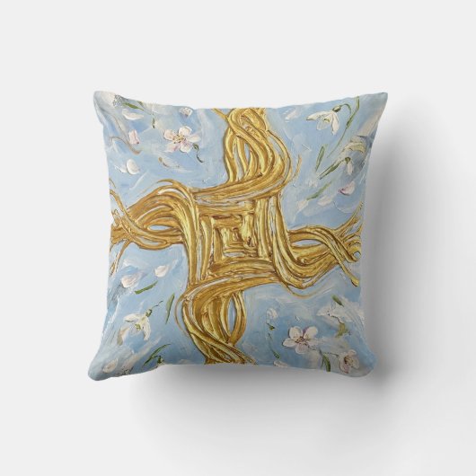 St Brigid's Cross Snowdrops Golden Imbolc Art クッション (裏面)