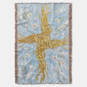 St Brigid's Cross Snowdrops Golden Imbolc Art スローブランケット (正面縦)