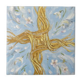 St Brigid's Cross Snowdrops Golden Imbolc Art タイル (正面)