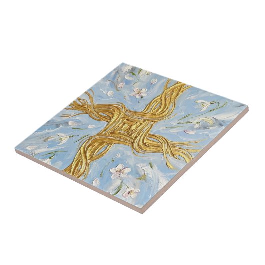 St Brigid's Cross Snowdrops Golden Imbolc Art タイル (側面)