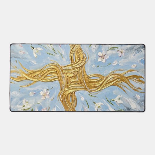 St Brigid's Cross Snowdrops Golden Imbolc Art デスクマット (正面)