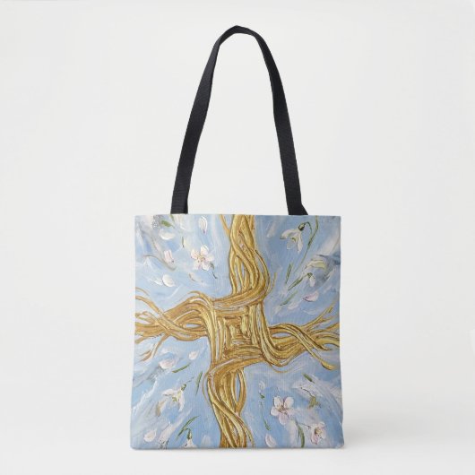 St Brigid's Cross Snowdrops Golden Imbolc Art トートバッグ (正面)