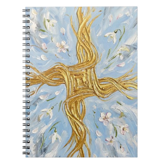 St Brigid's Cross Snowdrops Golden Imbolc Art ノートブック (正面)