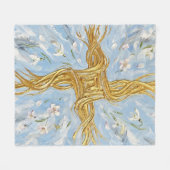 St Brigid's Cross Snowdrops Golden Imbolc Art フリースブランケット (正面(横))