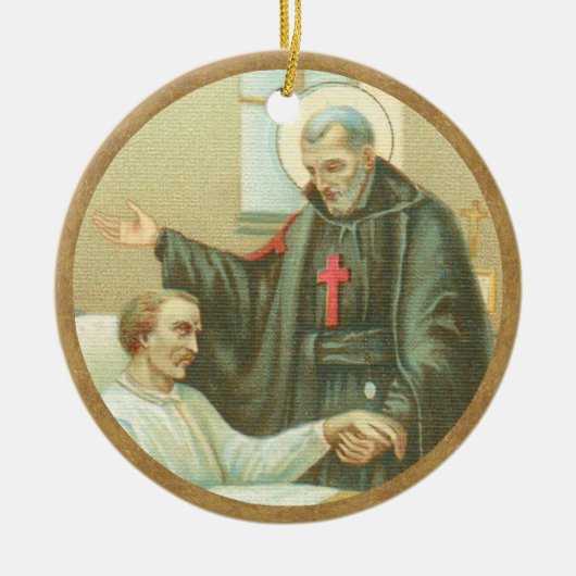 St. Camillusが病人を慰める(M 021) セラミックオーナメント (正面)