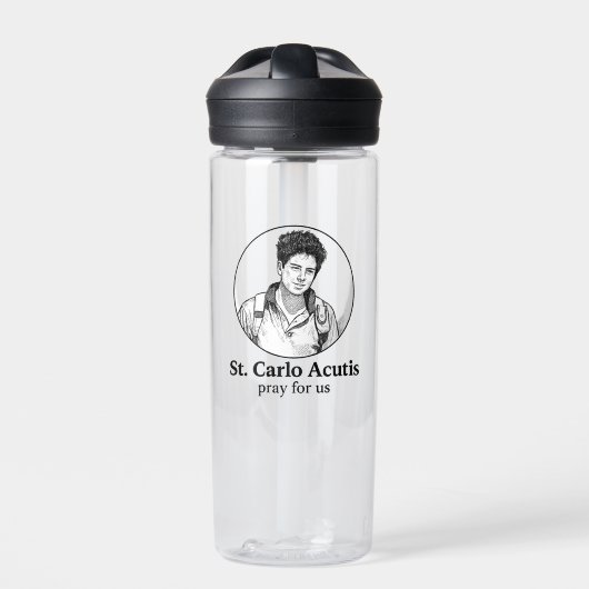 St. Carlo Acutis Religious Icon & Sketch Design  ウォーターボトル (正面)