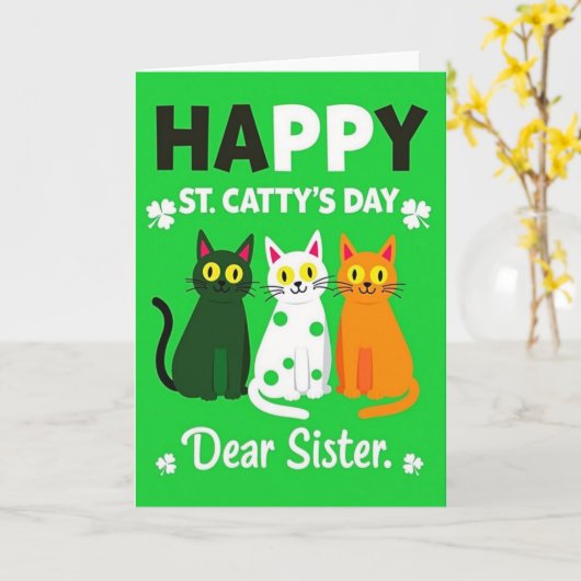 St Cattys Cats Sister Fun カード (黄色い花)