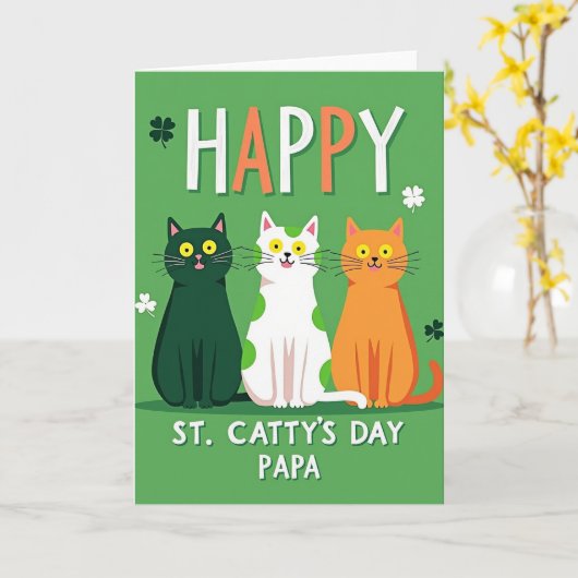 St Cattys Day Papa Cat Card カード (黄色い花)