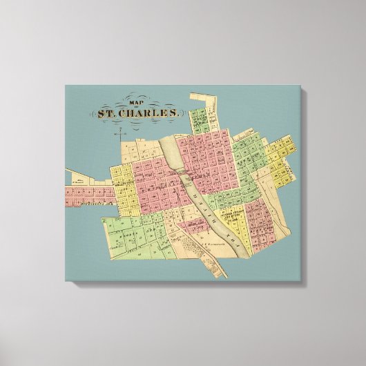 St Charlesイリノイ1871の地図のキツネの川KANE郡 キャンバスプリント (正面)