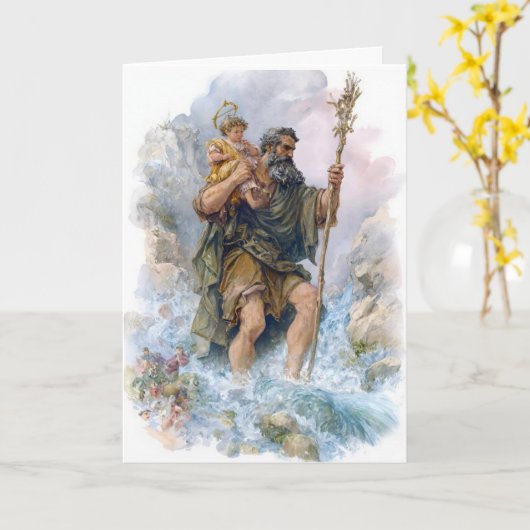St Christopher Crossing The River - Feast Day Card カード (黄色い花)