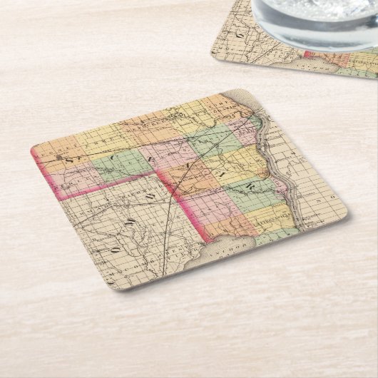 St Clair郡、ミシガン州の地図 スクエアペーパーコースター (アングル)