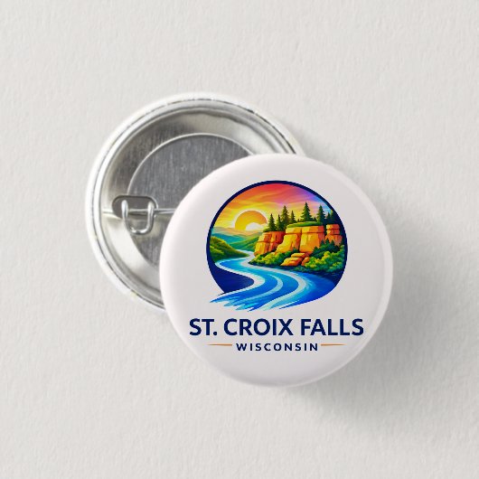 St. Croix Falls Wisconsin Scenic River & Cliffs  缶バッジ (正面&裏面)