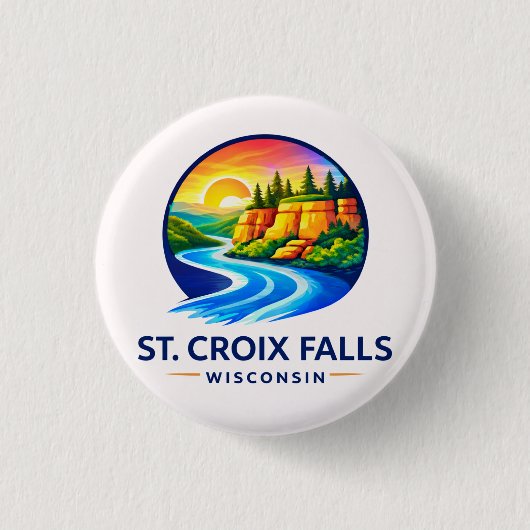 St. Croix Falls Wisconsin Scenic River & Cliffs  缶バッジ (正面)