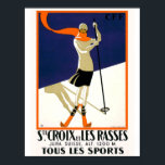 St. Croix Switzerland Skiing Vintage ポスター<br><div class="desc">Great vintage poster of an art deco woman skiing in St. Croix Switzerland.</div>