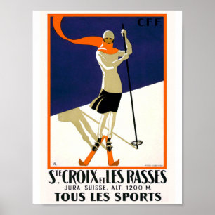 St. Croix Switzerland Skiing Vintage ポスター