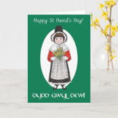St Davidの日、ウェールズの衣裳、二か国語カード カード (黄色い花)