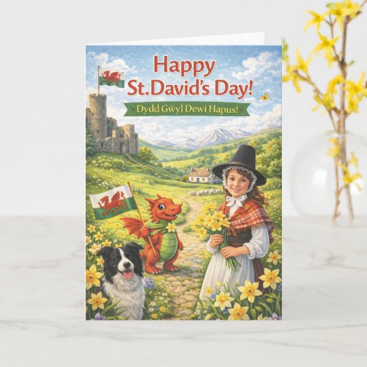 St David’s Day Card – Welsh Greeting Card カード (黄色い花)