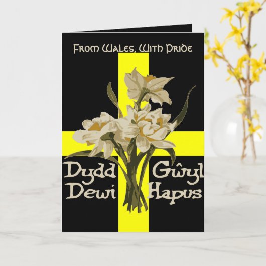 St Davids Day Daffodils And Cross カード (黄色い花)