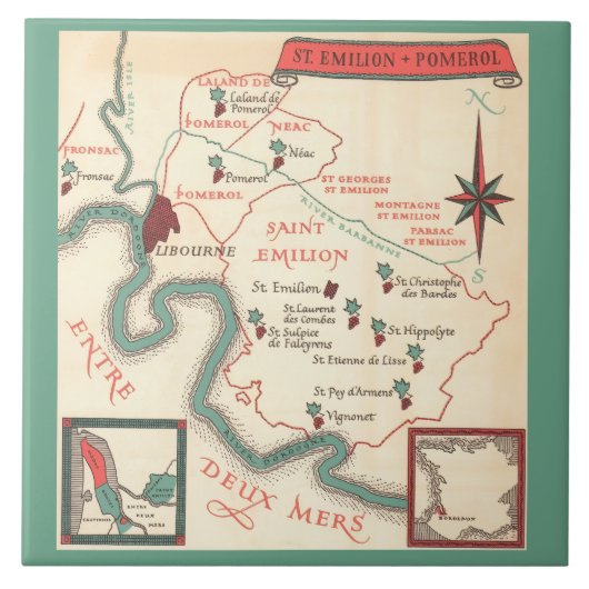 St. Emilion Bordeaux Wine Map  Ceramic Tile タイル (正面)