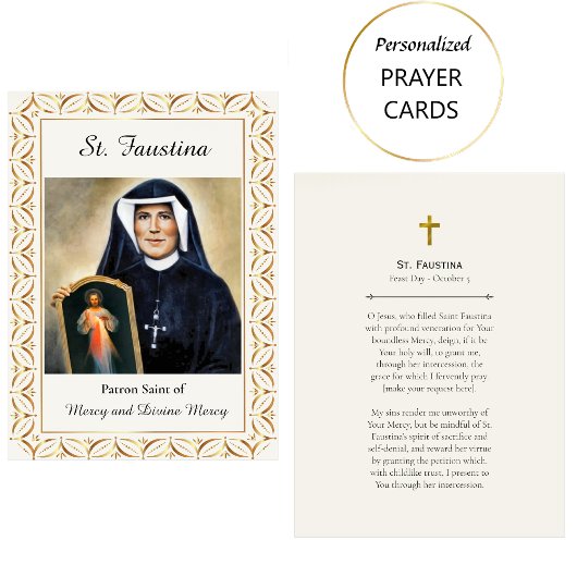 St. Faustina Roman Catholic Prayer Card プレイスカード