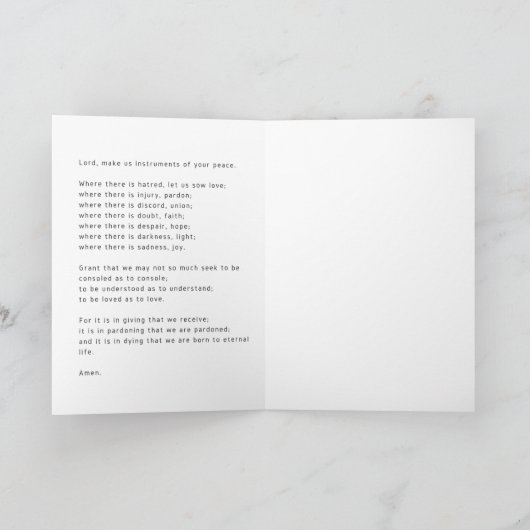 St Francisの祈りの言葉の挨拶状 カード (内部)