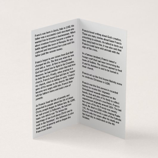 St Francis of Assisi prayer card 名刺 (内部)