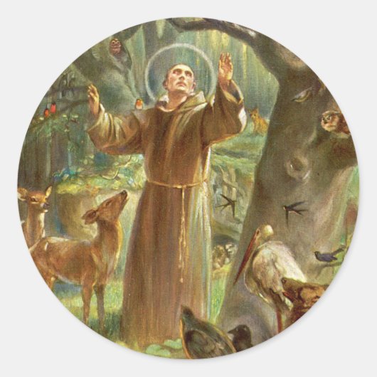 St Francis of Assisi preaching to animals ラウンドシール (正面)