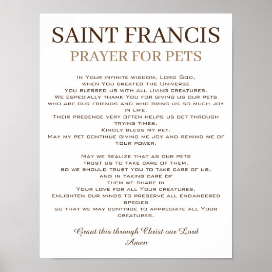 St. Francis Prayer for Pets ポスター (正面)