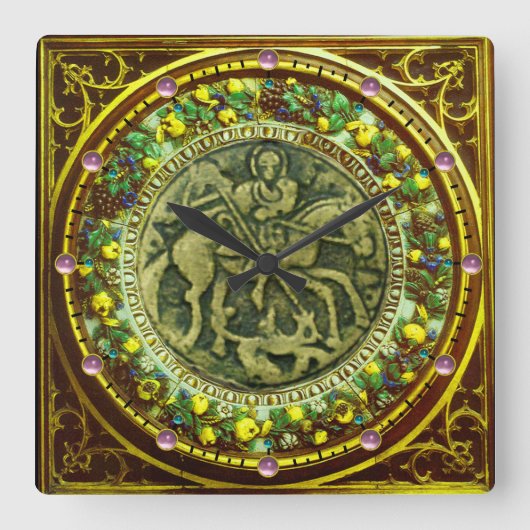 ST.GEORGE, DRAGON BRONZE MEDALLIONフローラCROWN スクエア壁時計 (正面)