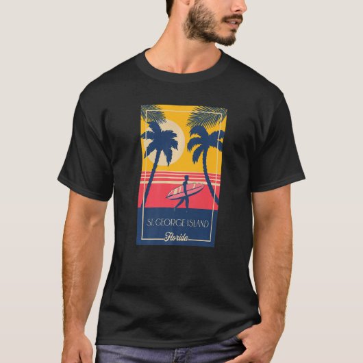 St George Island Florida Retro Surfer Beach Sunset Tシャツ (正面)